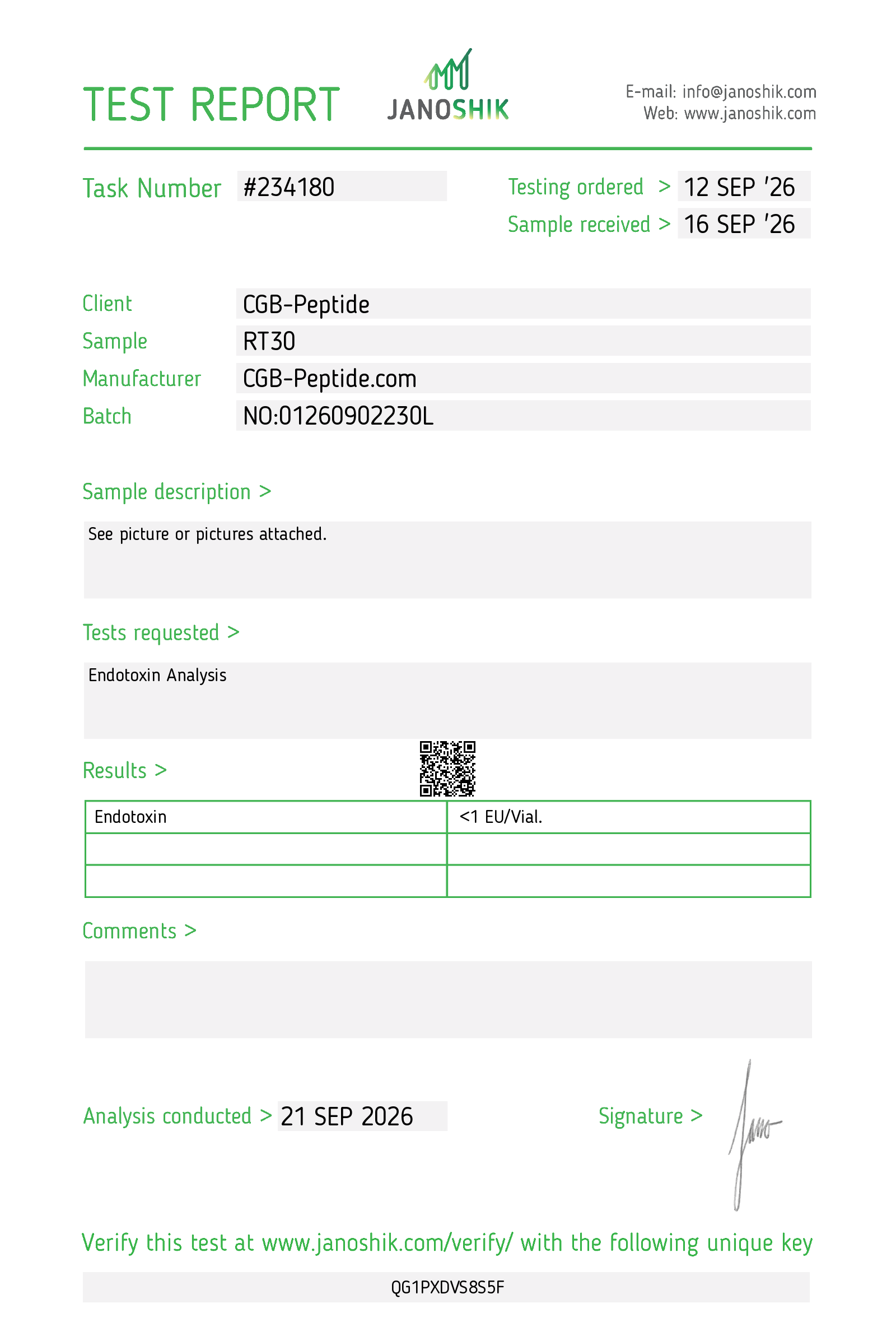 Retatrutide batch NO:01260902230L laboratory report 1